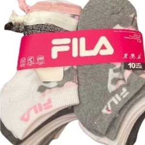 Fila 10 Pairs Girls Socks w/ Bonus Hair Ties
